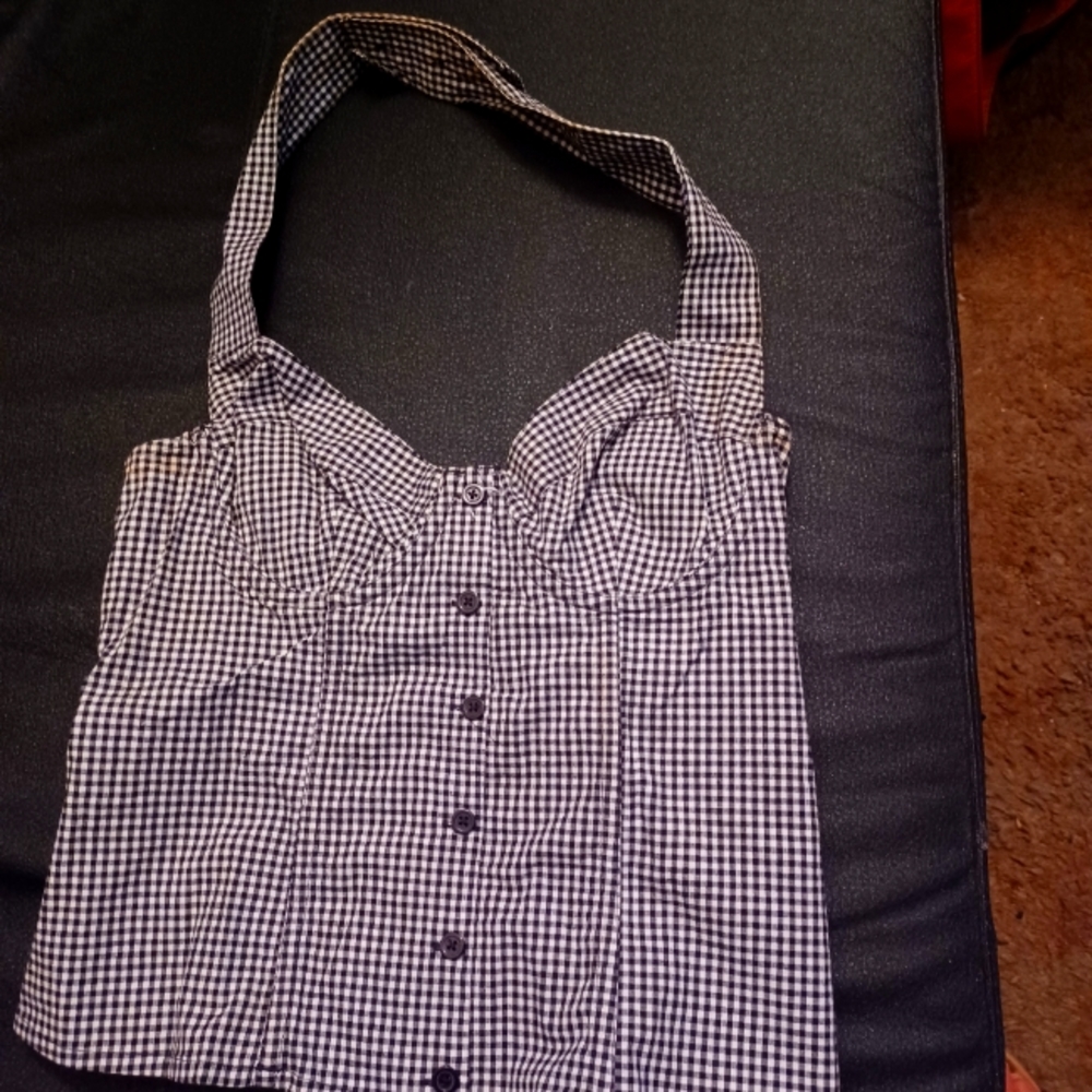 BLACK AND WHITE CHECKERED HALTER BRA TOP